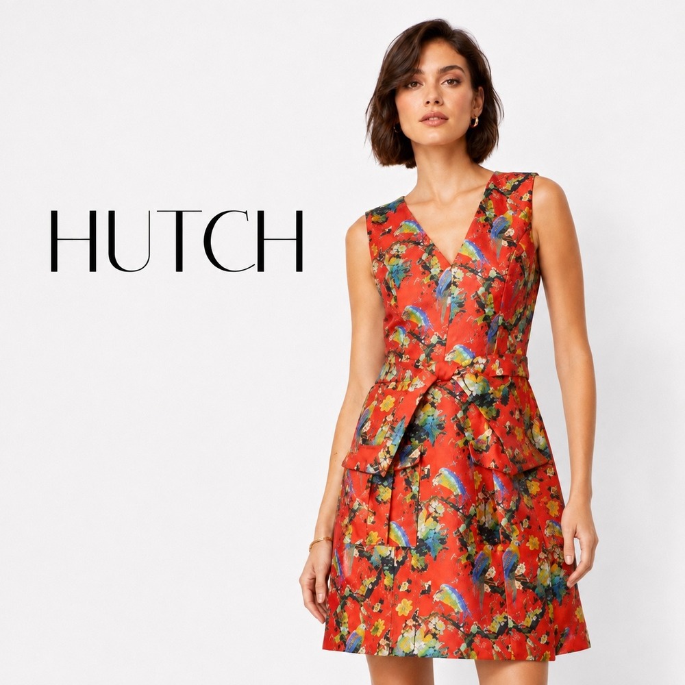 Hutch Red Parrot Floral Jacquard Mini Dress 1891